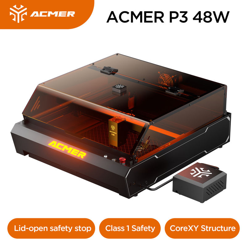 ACMER P3 48W 레이저 graver, 0.01mm 정밀 다이오드 레이저 커터 목재 금속 및 일부 어두운 불투명한 아크릴