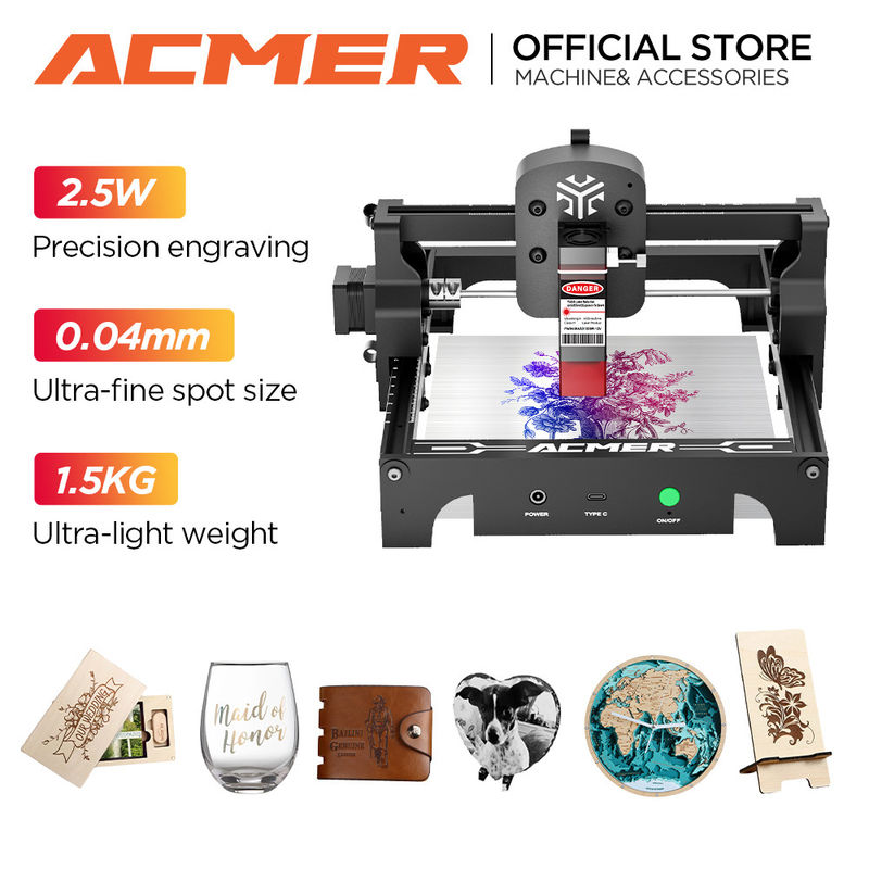 ACMER S1 미니 휴대용 레이저 조각기 0.04 * 0.04mm 스테인리스 스틸 목재에 대한 점 크기